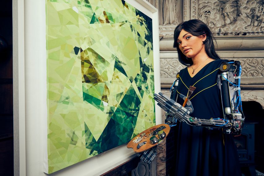 Ai-Da, a humanoid robot artist, at work